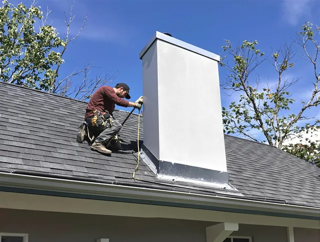 Compton Chimney Sweep team member finishing chimney construction in Compton, CA