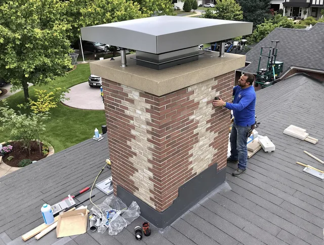 Compton Chimney Sweep team working on a custom chimney remodel in Compton, CA