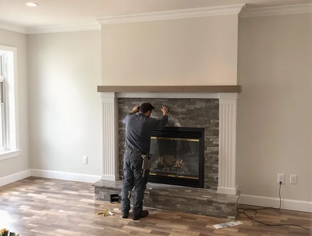Compton Chimney Sweep finishing a custom fireplace install in Compton, CA